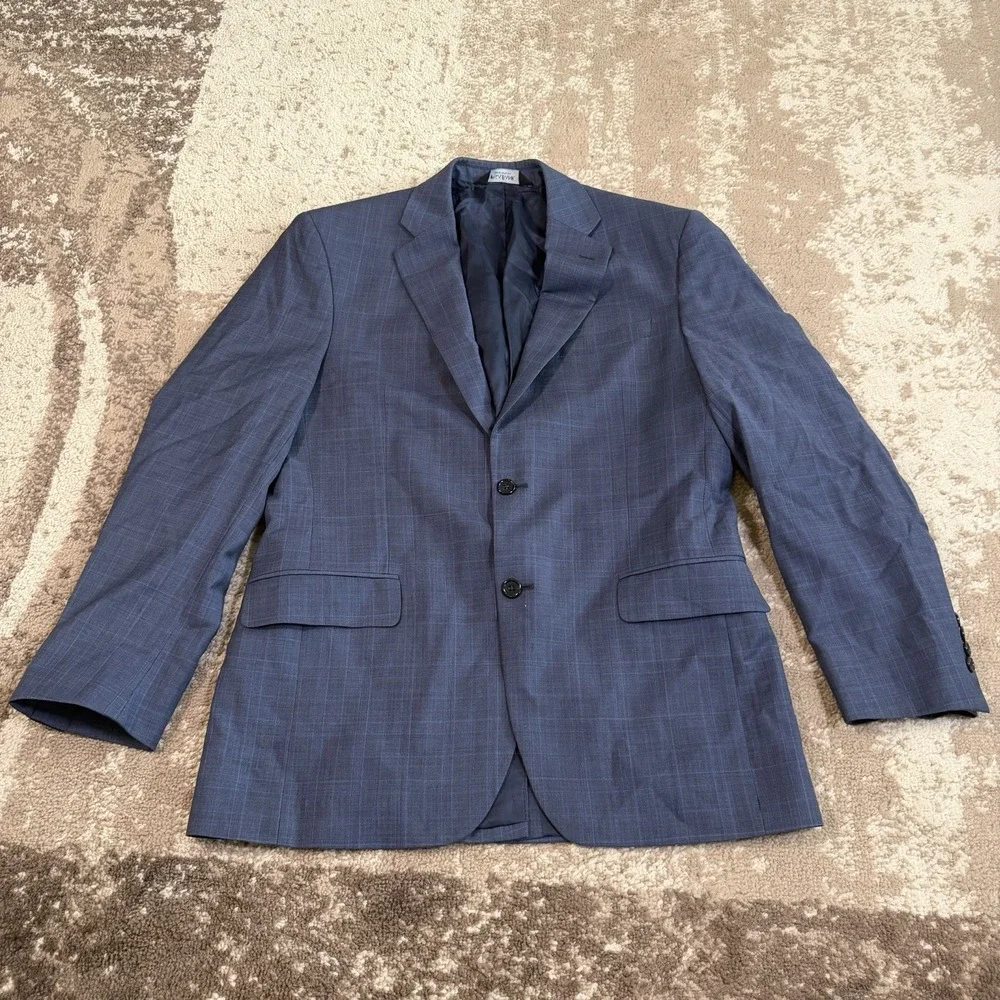 Jos. A. Bank Signature Collection Mens Two Piece Suit Blue Glen Plaid 40R 34x29